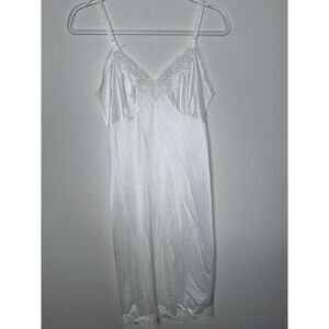 Vintage White Nylon Nightgown Slip Dress Lingerie Size 34 Lace Stretch Grunge